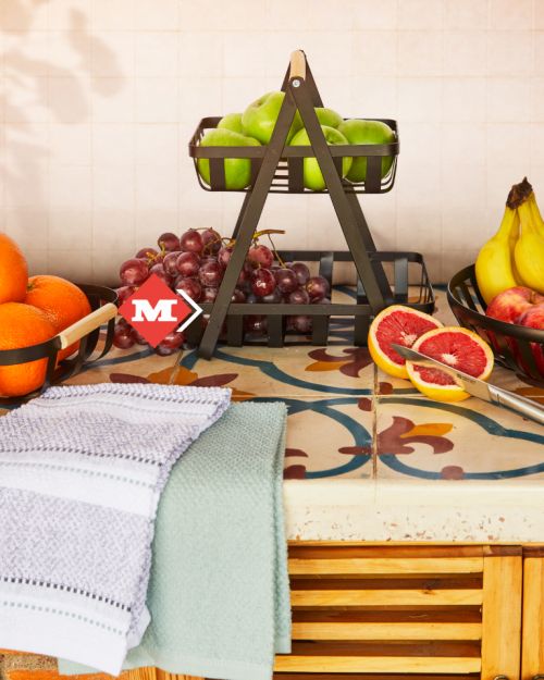 Cesta de frutas de 2 niveles con asas de madera