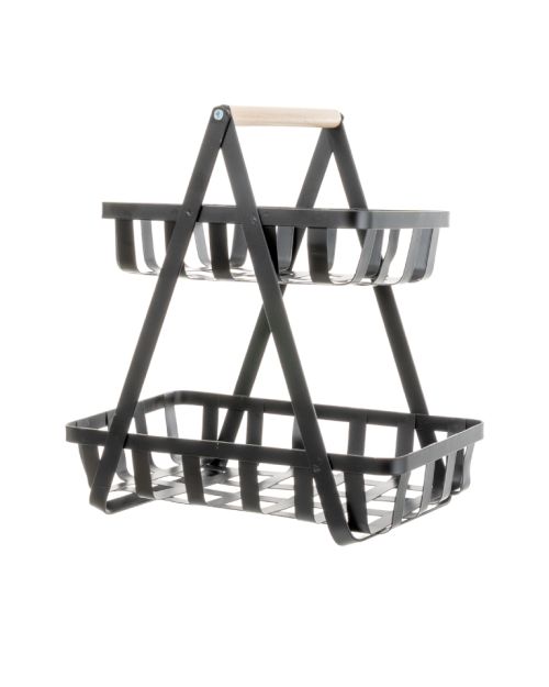 Cesta de frutas de 2 niveles con asas de madera