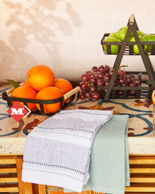 Cesta de frutas con agarradera de madera